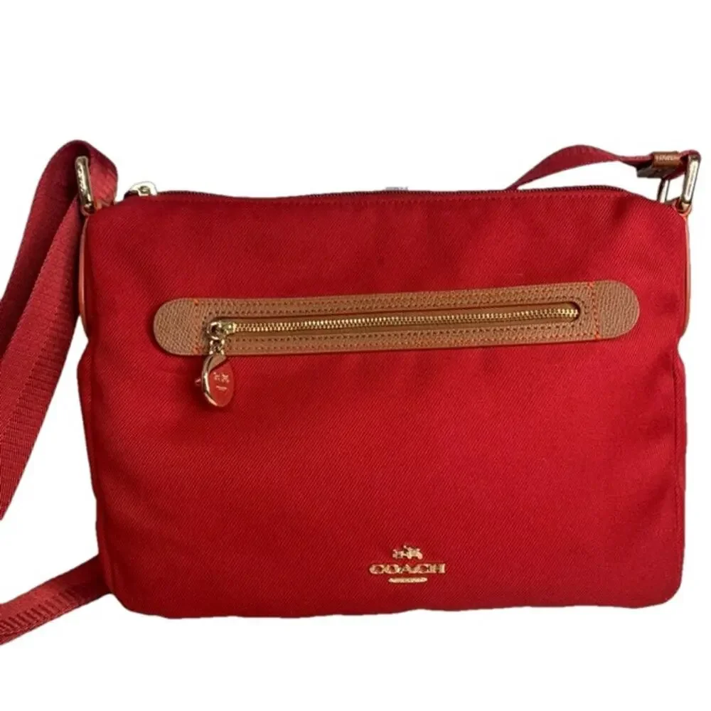 COACH Red Orange Brown Nylon Crossbody